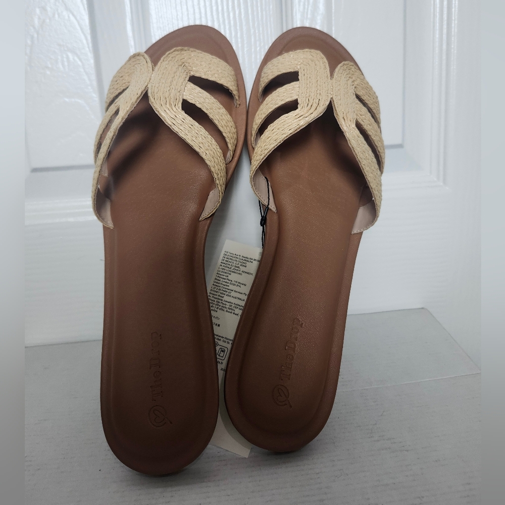 The Drop Monika Natural Straw Slide Sandals Women’s Size 13 Weave Top Neutral
